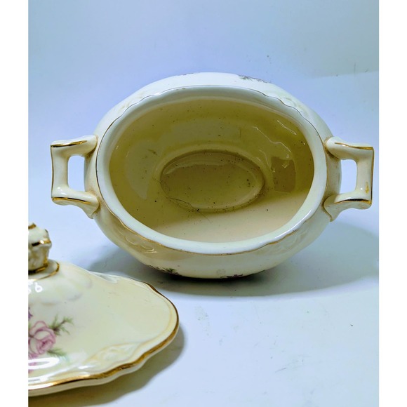 Vintage Homer Laughlin Virginia Rose Sugar Bowl Floral Tureen Rare Design - Picture 2 of 6